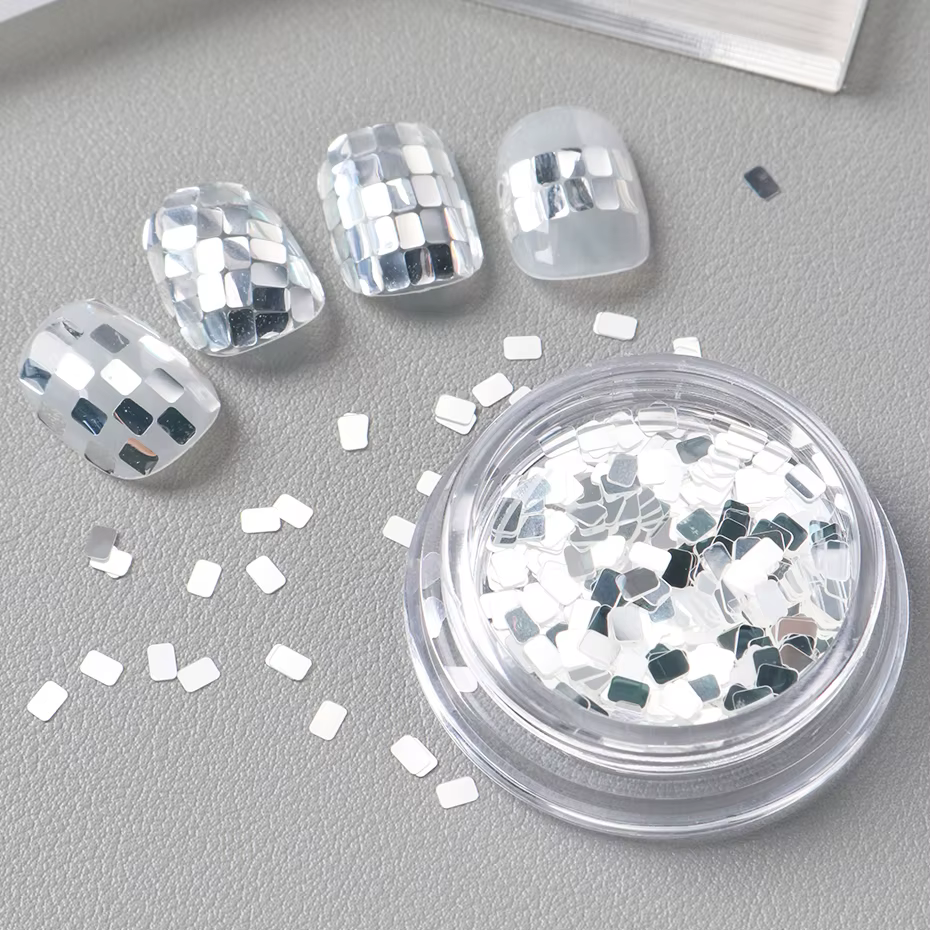 1 bouteille de paillettes holographiques carrées argentées pour nail art