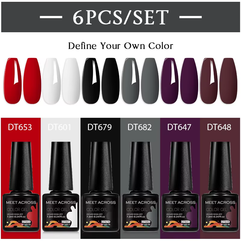 MEET ACROSS 6 pièces/ensemble 7.3ml série violet foncé Gel vernis à ongles automne Semi Permanent Nail Art UV Gel
