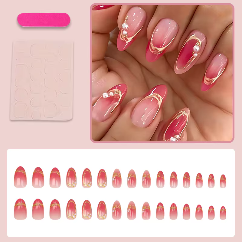 24 faux ongles de taille moyenne en forme d'amande