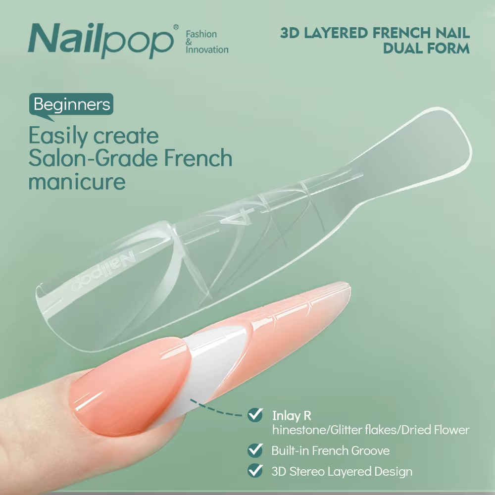 Nailpop 3D Layered French Nail Dual Form Oval Clear 15 Sizes Upgrade Creative Space Layering System One Step