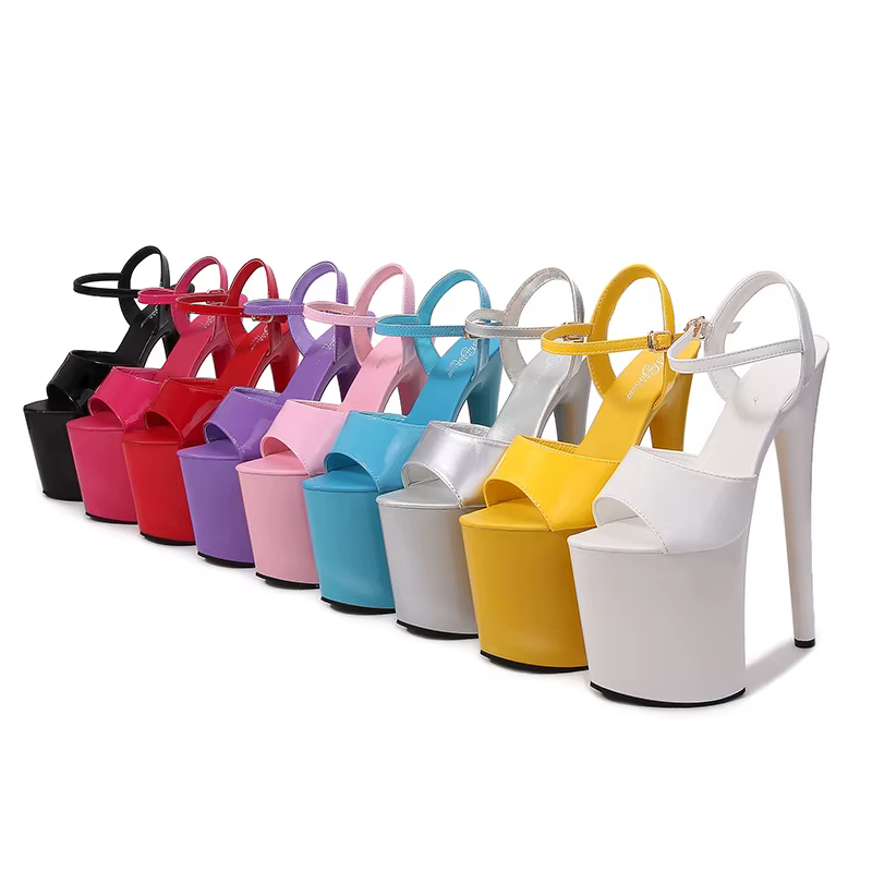 Sandales pour femmes en cuir verni, talons extra hauts de 20 cm, talons fins, plateforme sexy, ultra-hautes pour l'été