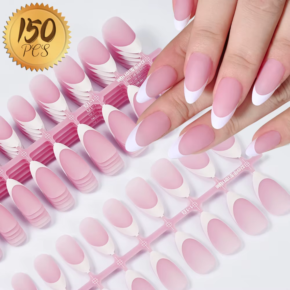150 pièces/ensemble blanc français Gel ongles conseils moyen amande nu rose presse