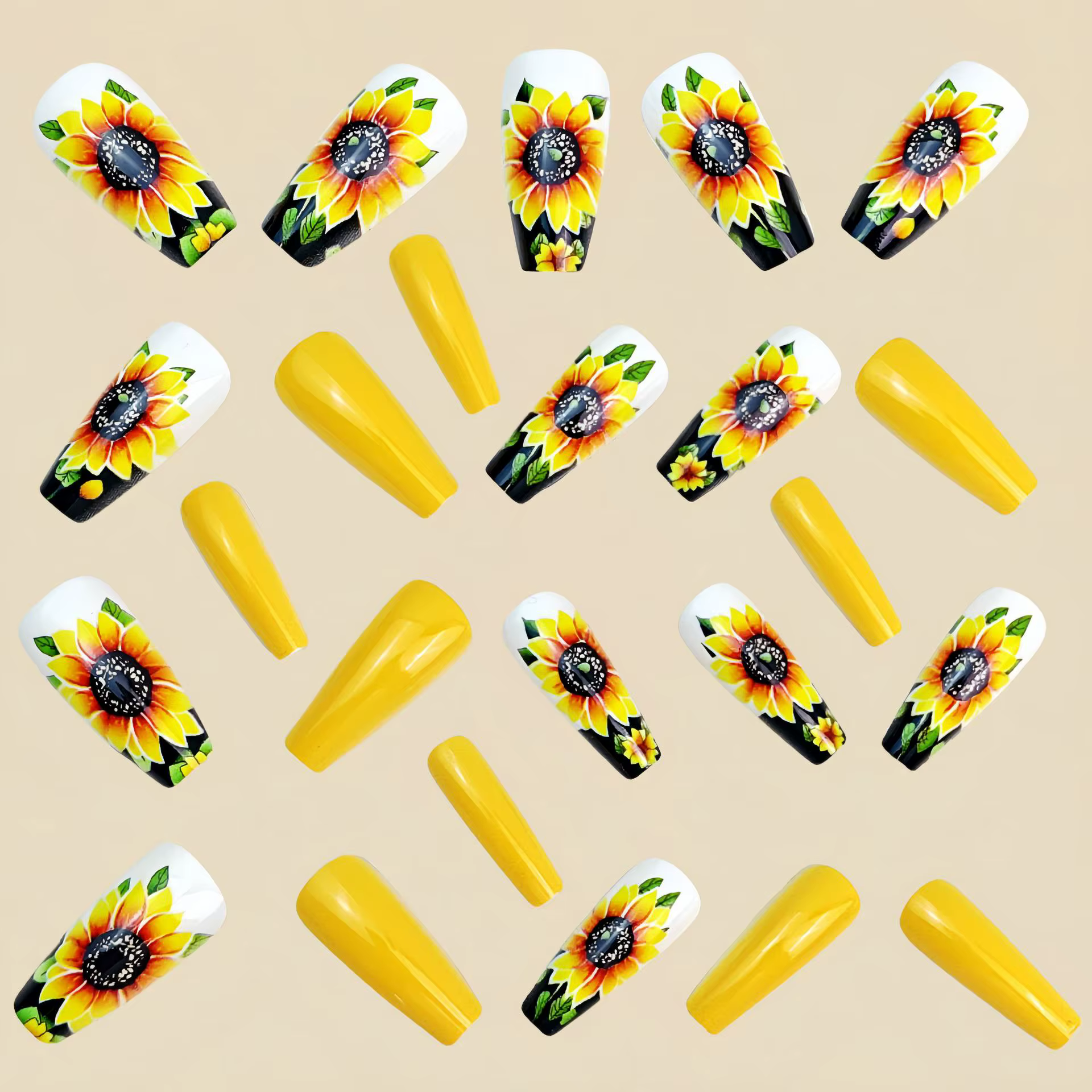 Faux ongles tournesol avec autocollant en gelée