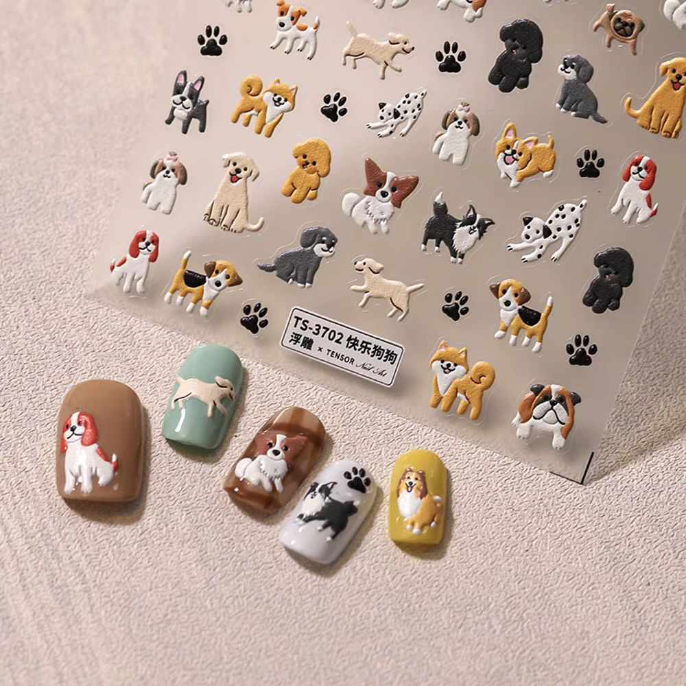 Autocollants 5D pour Ongles de Chien de Dessin Animé Mignon