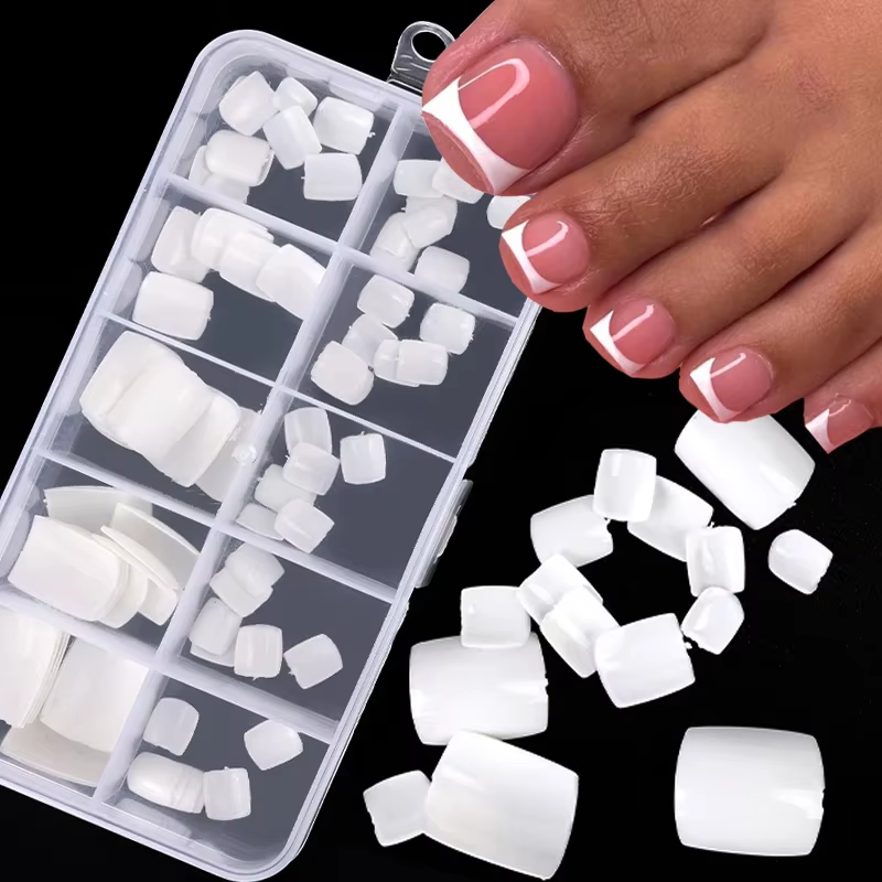 100 pièces faux ongles carrés couverture complète naturel blanc clair artificiel