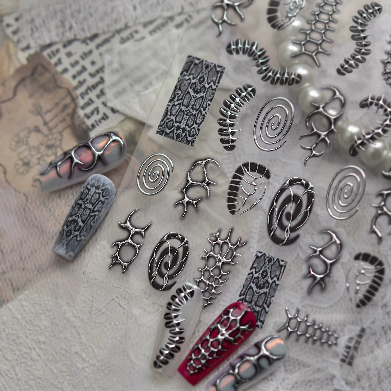 Autocollants pour ongles en métal style punk