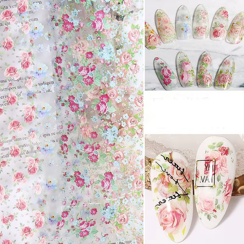 Feuille de transfert pour nail art motif rose