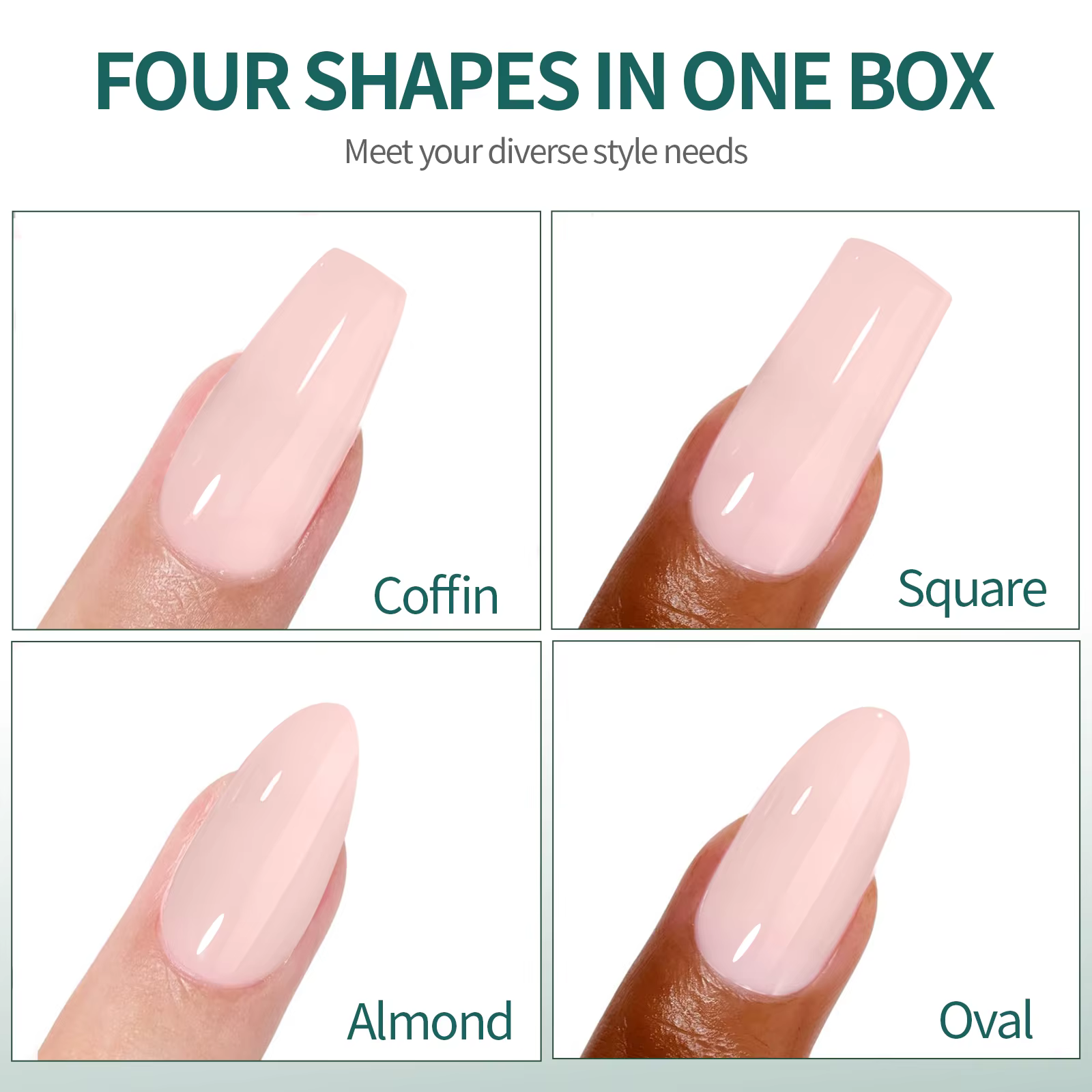 NAILPOP 4 formes 112 pièces couleur nue presse sur ongles naturel pré-coloré Gel