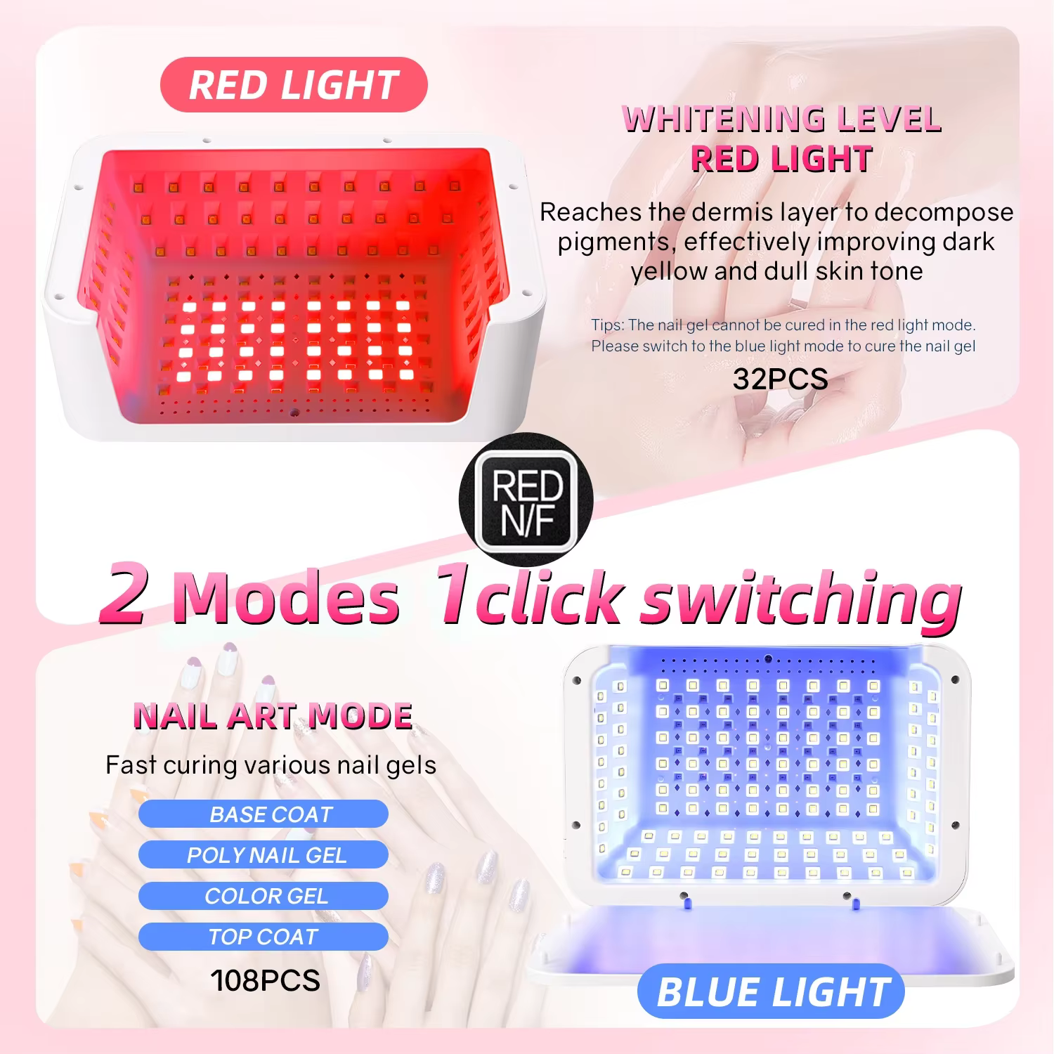 480W professionnel UV LED Gel lampe à polymériser avec fonction de blanchiment 140LEDS