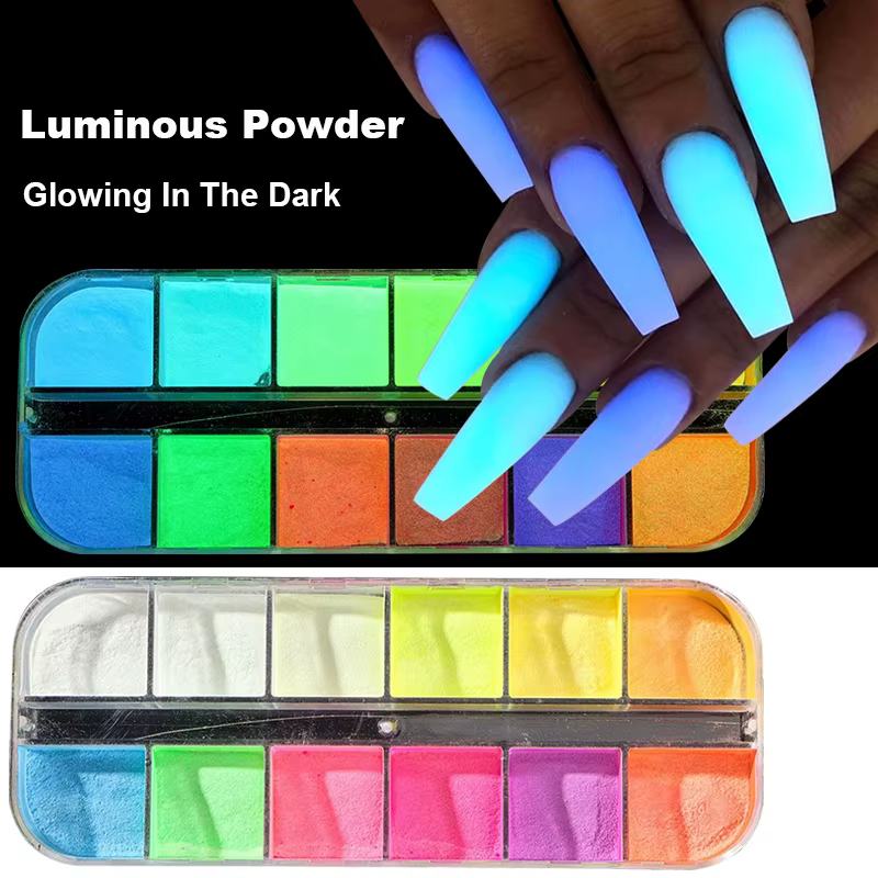 2 boîtes de pigments pour ongles arc-en-ciel néon