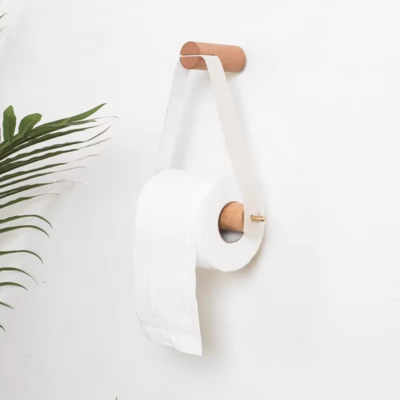Porte-rouleau de papier toilette Vintage en bois et cuir, support de rangement pour salle de bain, distributeur de serviettes et de mouchoirs, accessoires de salle de bains muraux