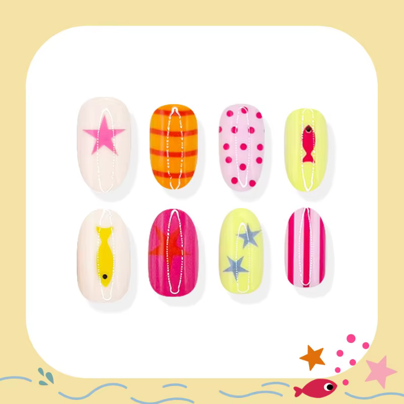 24 faux ongles courts et ronds d'été