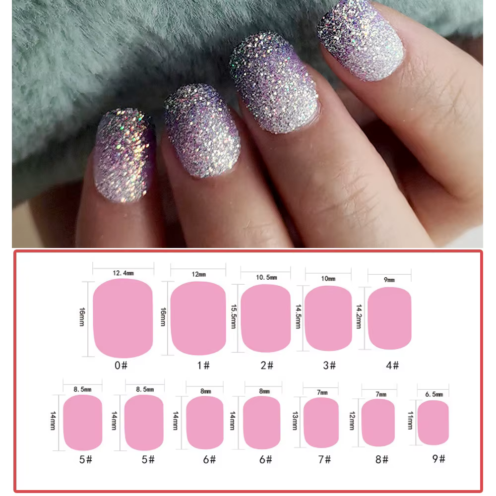 24 pièces violet paillettes enfants presse sur ongles pré-colle