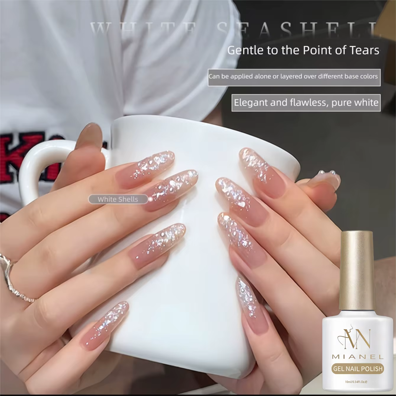 MIANEL 10ML 1-6PCS Vernis à ongles blanc laiteux à haute densité avec paillettes blanches et strass