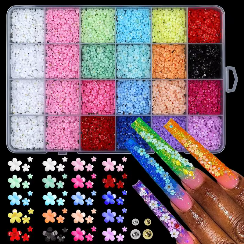 Décorations d'ongles en forme de fleurs à cinq pétales mélangées