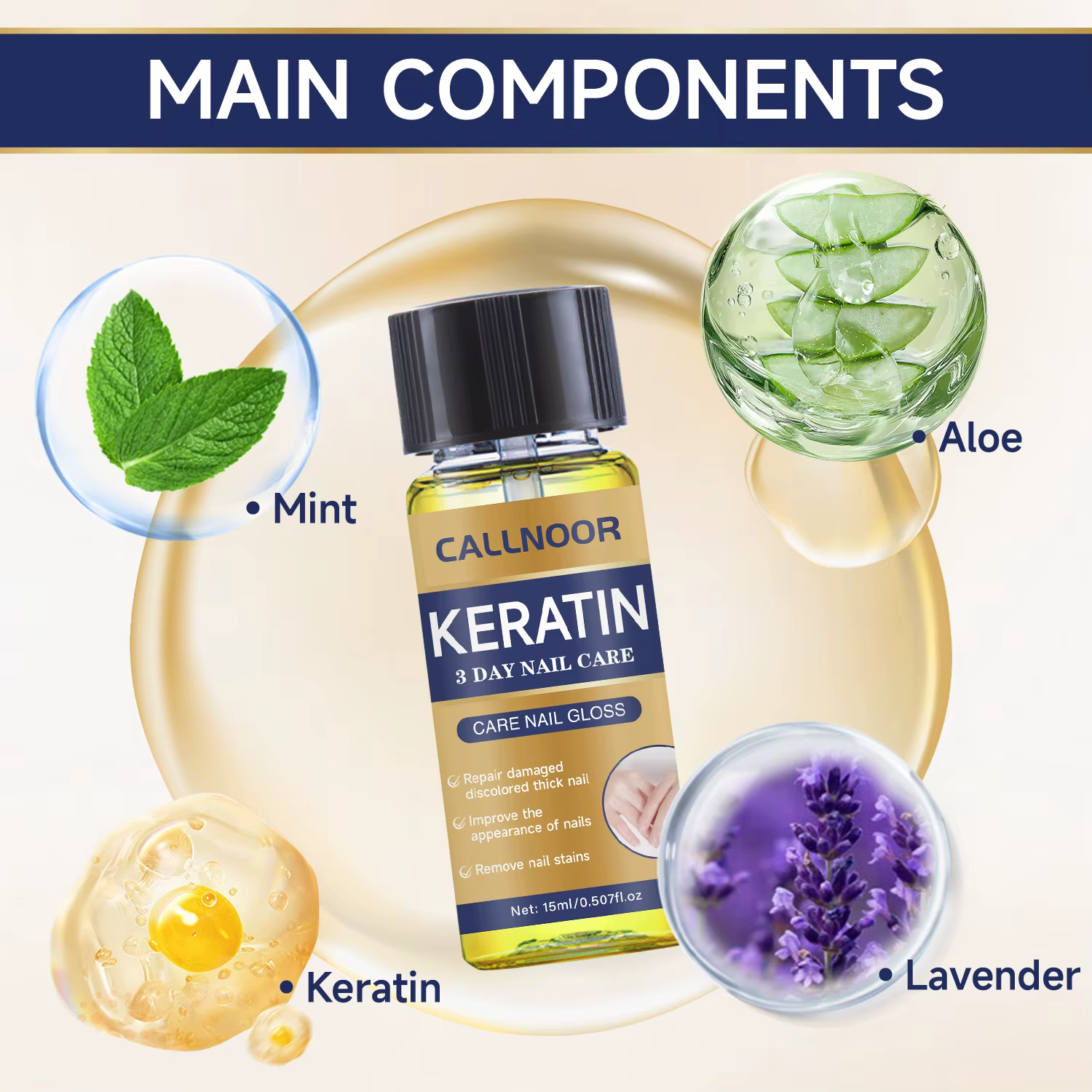 Huile à ongles à la kératine riche en plantes, renforce les ongles abîmés, adoucit et hydrate les cuticules, prévient les fissures pour le soin des ongles