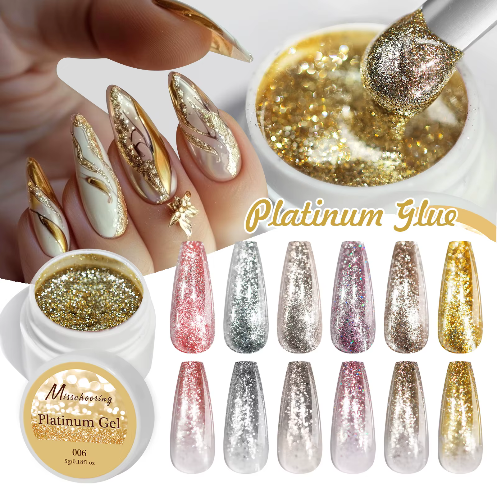 Gel à ongles scintillant or
