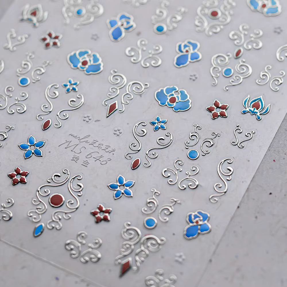 Autocollant Vintage japonais Boho en dentelle florale 5D pour Nail Art