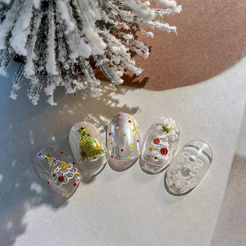Autocollants pour ongles en forme d'arbre de noël