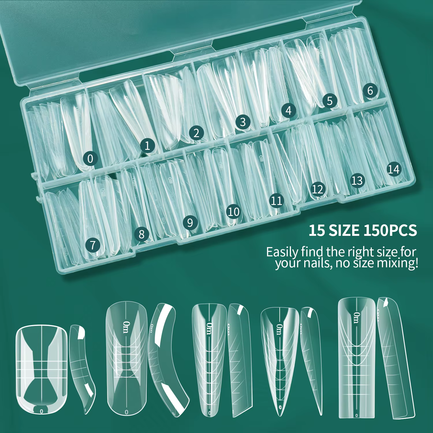 Nailpop 150 pièces ongles double forme ensemble de couverture complète effet de manucure française rapide 15 tailles
