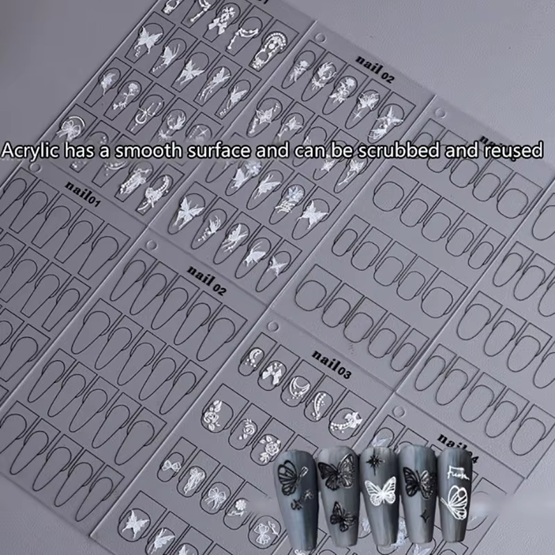 Planche d'entraînement au nail art 4 formes, modèle de conception d'ongles, outil de pratique de manucure pour étudiants en salon et DIY