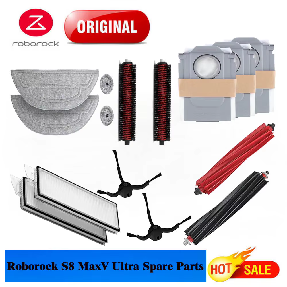 Roborock – accessoire Original S8 MaxV Ultra, brosse principale/latérale, sac à poussière, vadrouille, brosses de nettoyage, filtre S8 Max Ultra, pièces de rechange en option