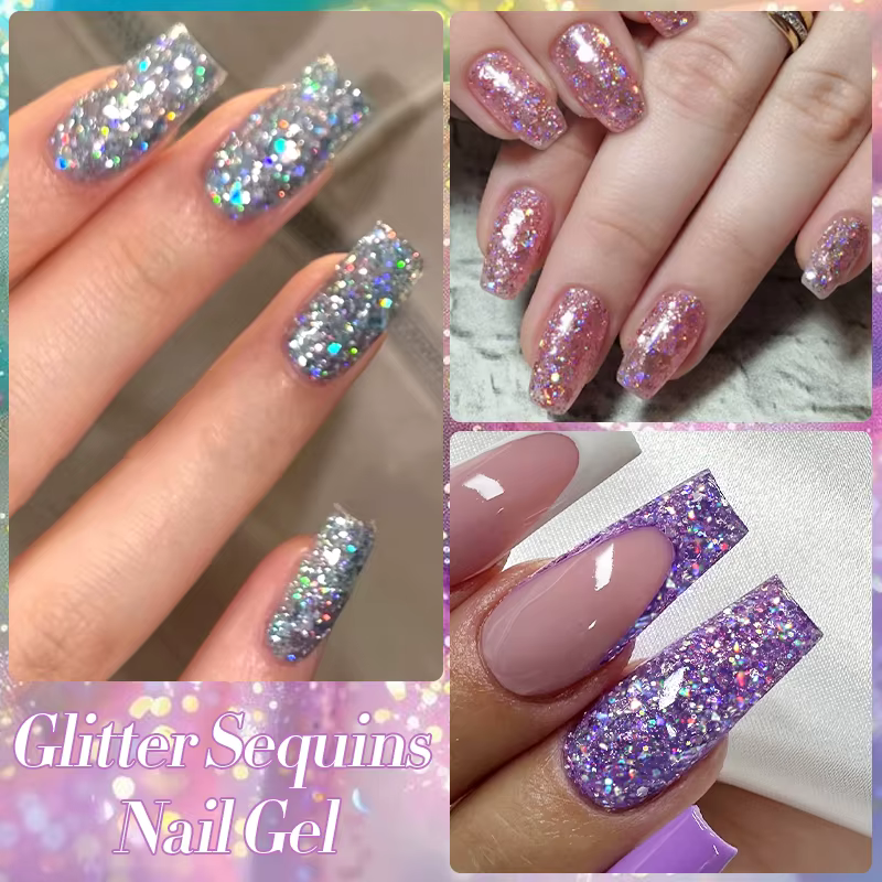 LILYCUTE rose argent paillettes Gel vernis à ongles brillant