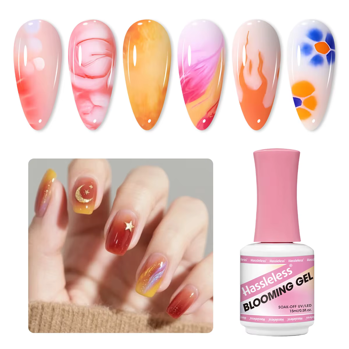 Vernis à ongles transparent effet dégradé floral Hassleless 15 ml