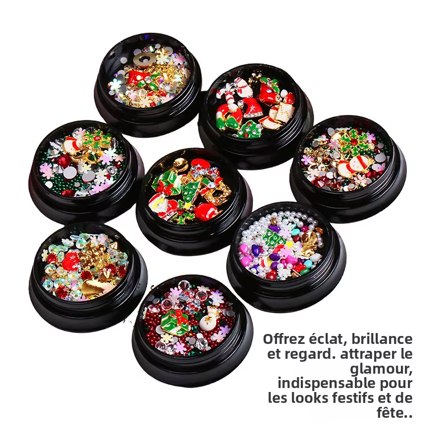 Kit de décoration pour Nail Art de noël, bricolage, tranches de flocons de neige, Rivets en alliage, Mini perles, breloques pour la conception des ongles de noël