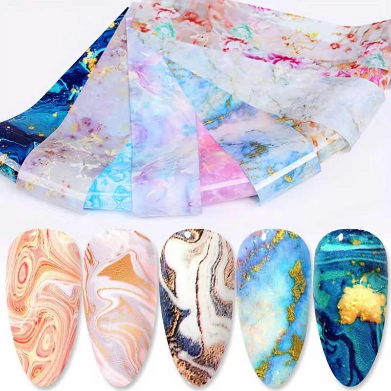 Lot de 10 feuilles de transfert pour nail art à motif marbre - Thème fantaisie