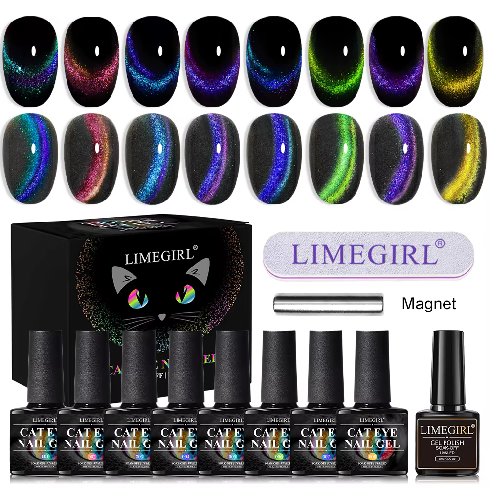 Ensemble de vernis à ongles magnétique œil de chat à paillettes arc-en-ciel
