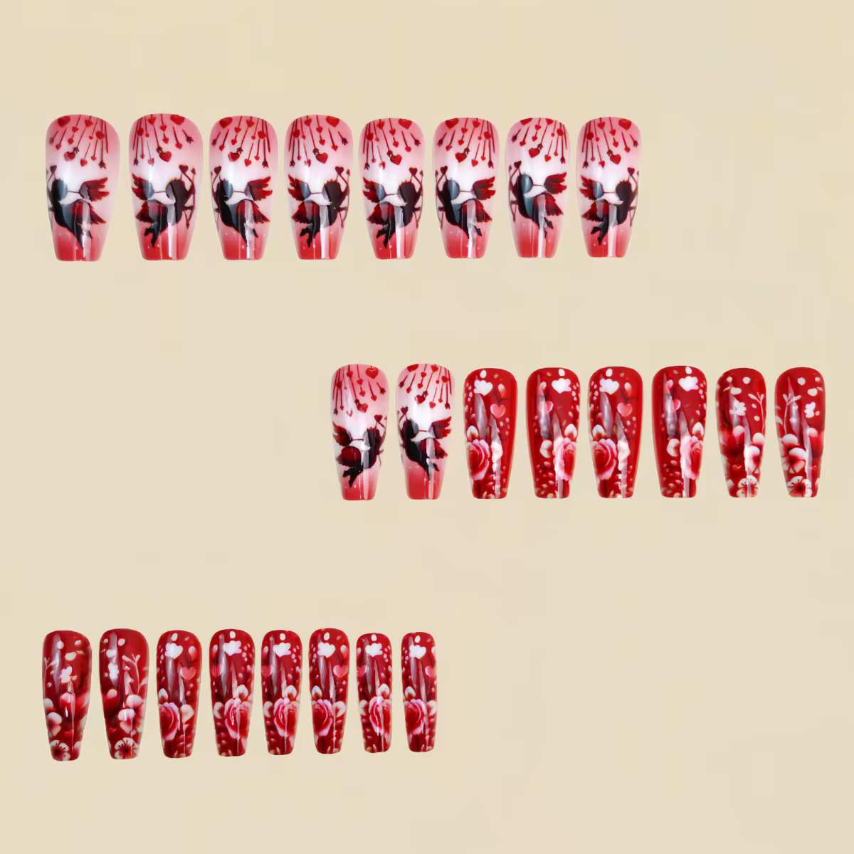 Faux ongles mi-longs pour la saint-valentin