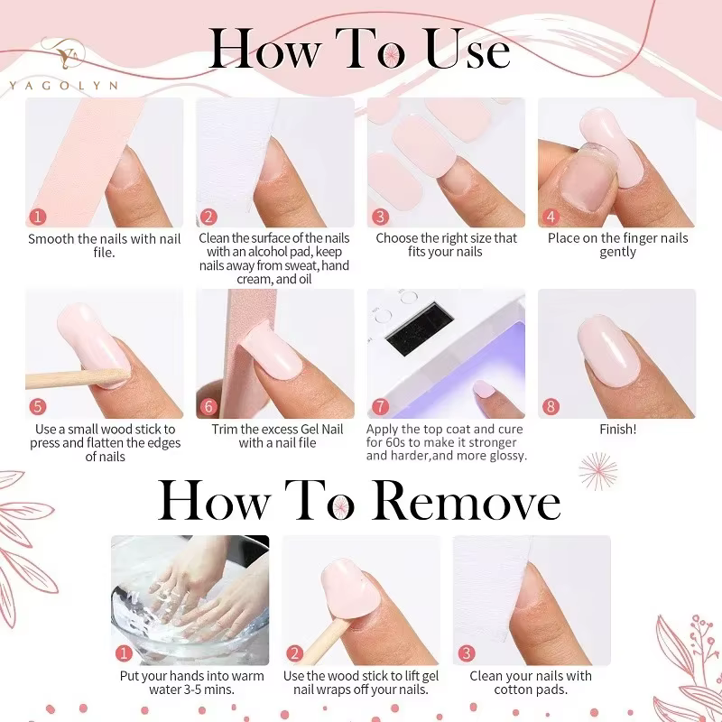 16/20/22 Tips Semi-Cured Gel Nail Wraps Full Cover Manicure DIY Waterproof Long Lasting Gel