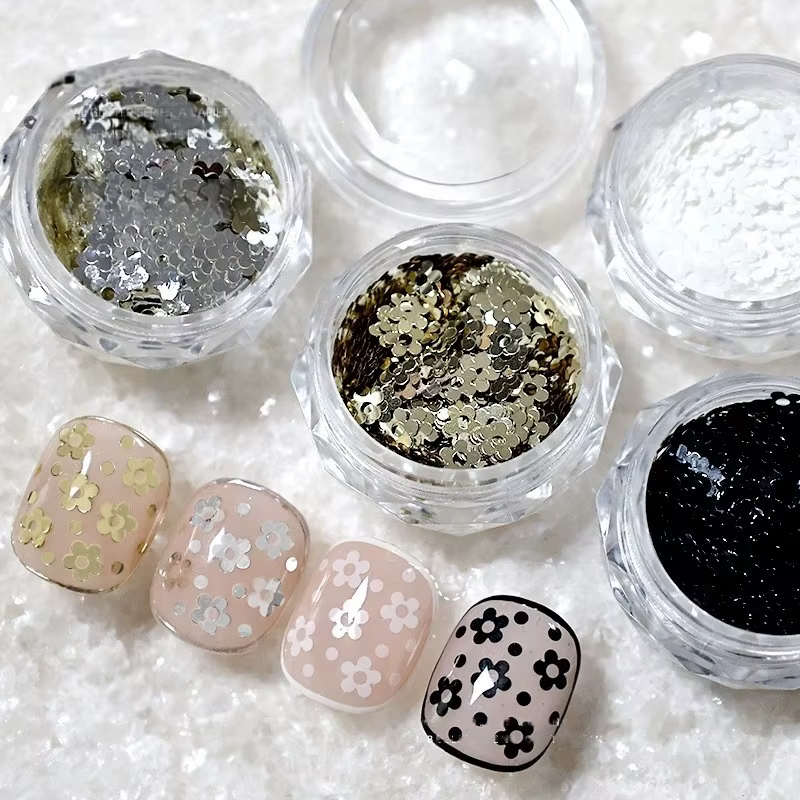1 boîte de mini paillettes pour ongles en noir et blanc