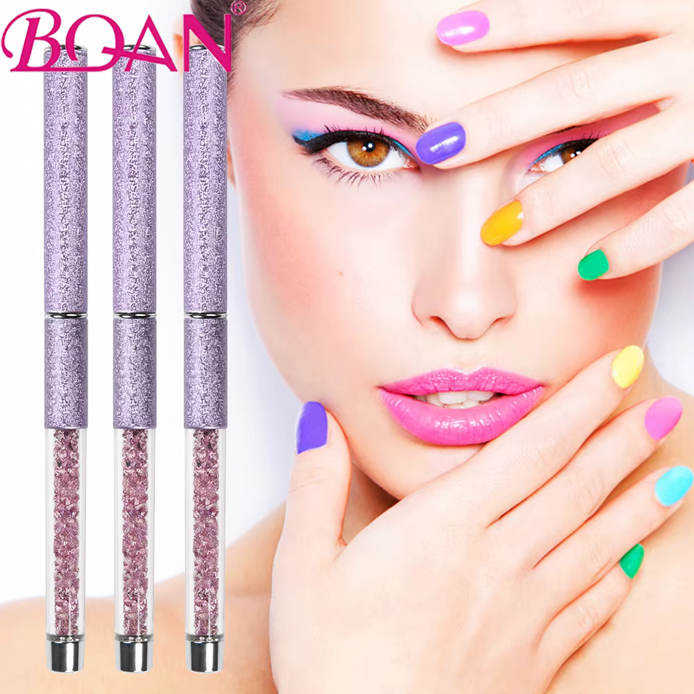 BQAN 1pc une coup Oblique Nail Art brosse poignée en métal ongles Gel