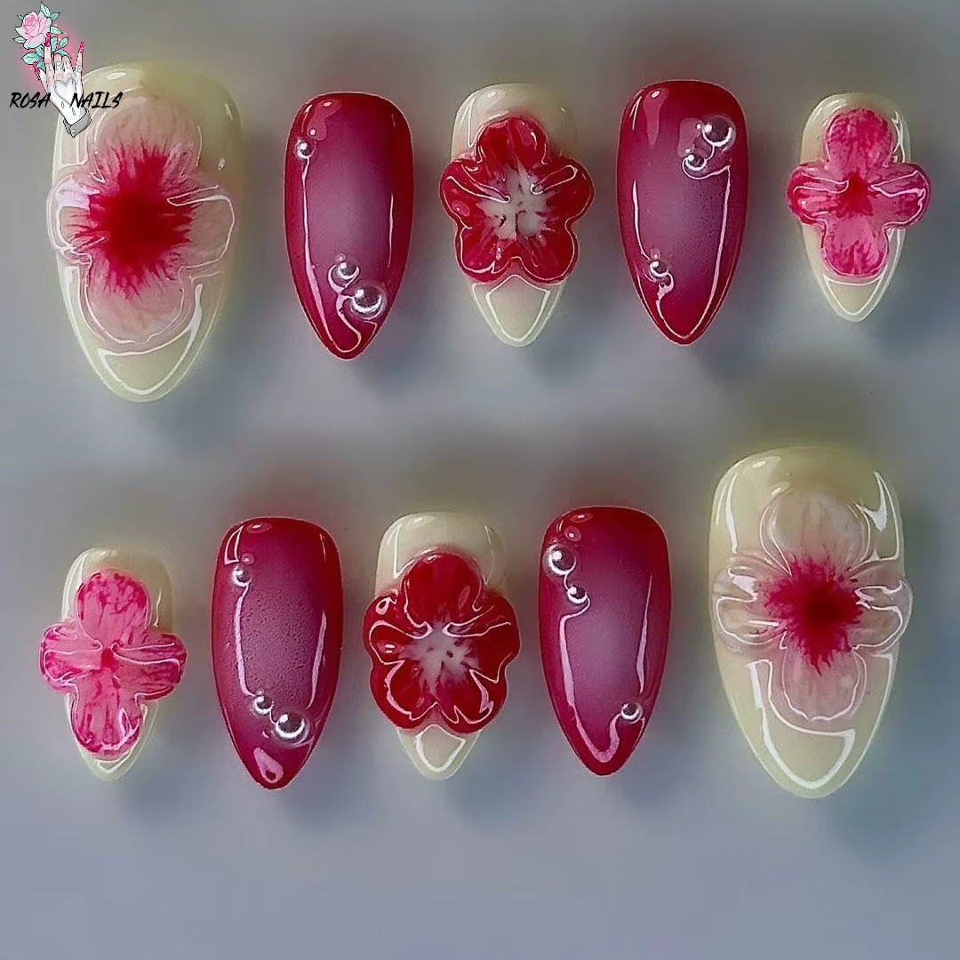 Fleurs sculptées peintes à la main pour Nail Art