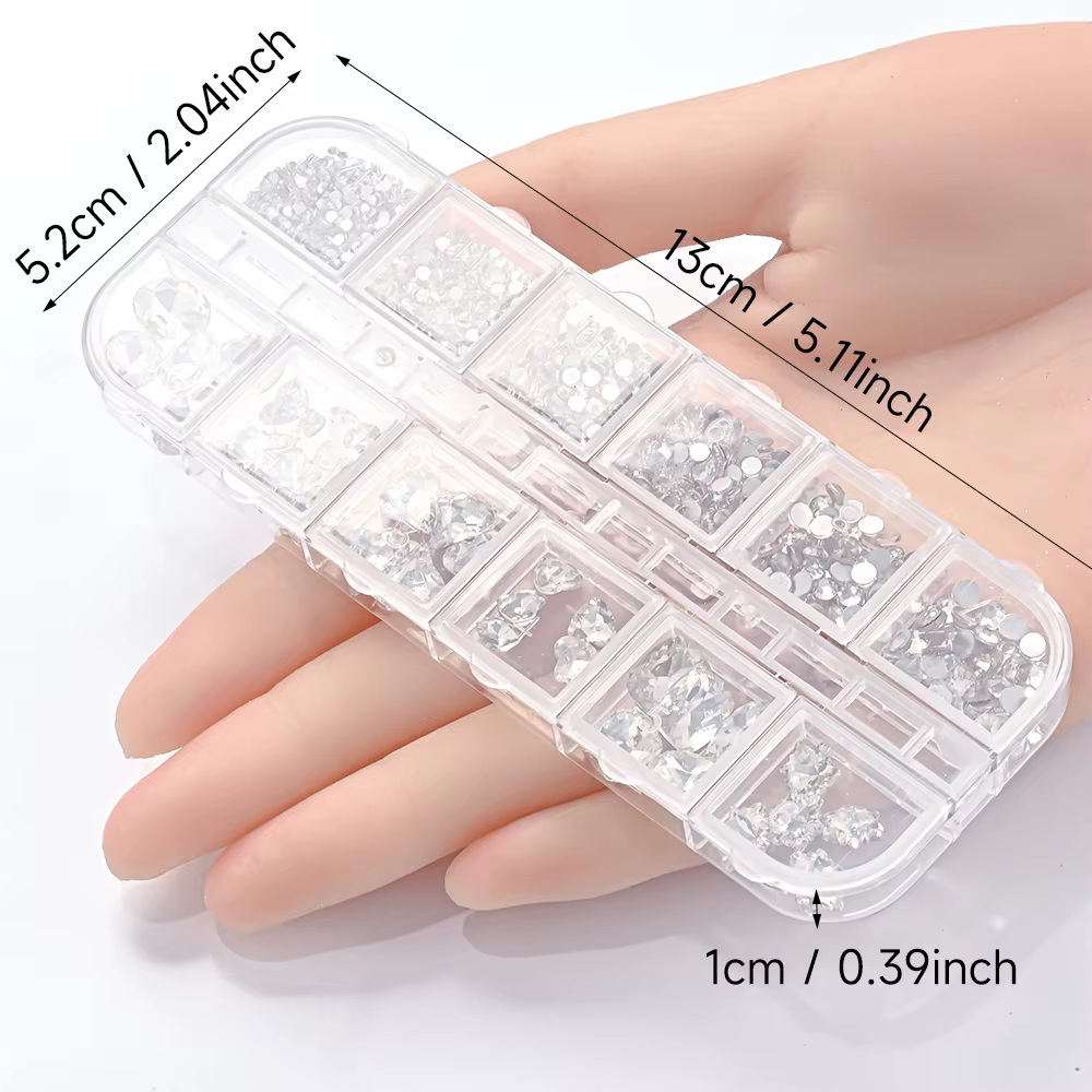 1 boîte de strass 3D transparents pour Nail Art