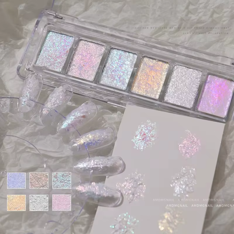 6 grilles brillant Bling boue ongles solide Pigment cristal opale frottant la poussière Aurora Chrome paillettes pâte charme japonais manucure Flash