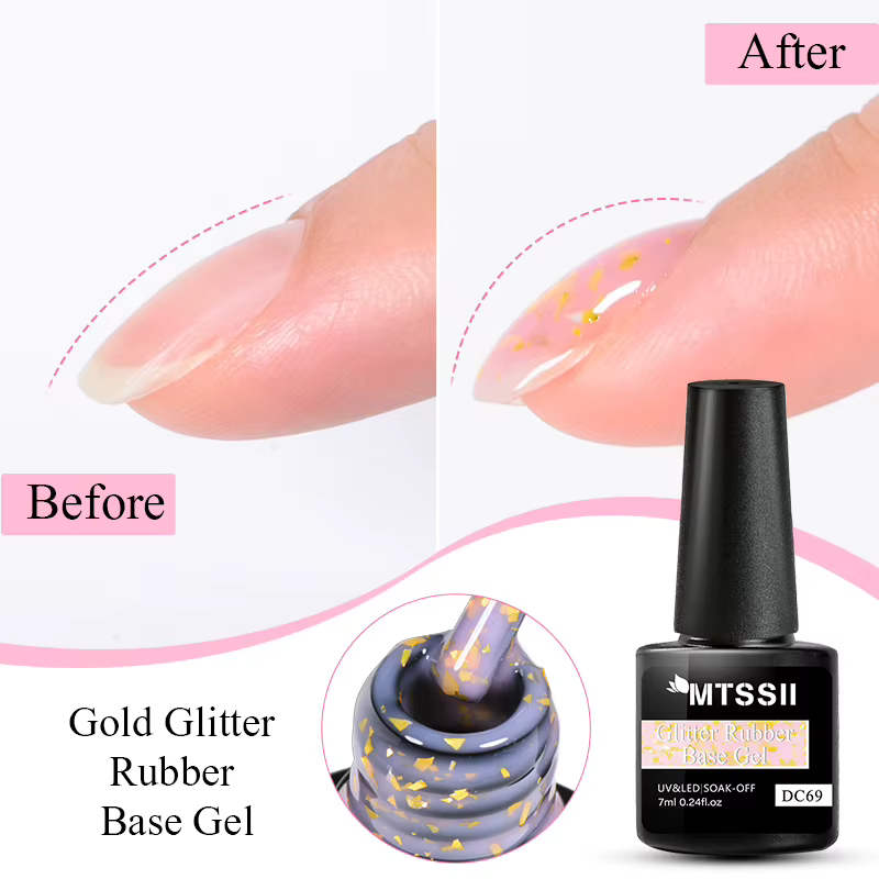 Mtssii 7ml or paillettes caoutchouc Base Gel vernis or rose blanc laiteux Semi Permanent UV LED Nail Art Gel