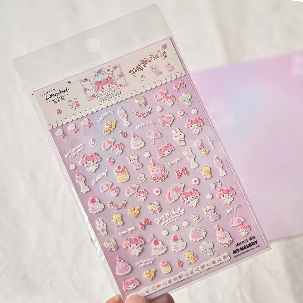 Miniso nouveau dessin animé Sanrio 5D autocollants d'art d'ongle fournitures