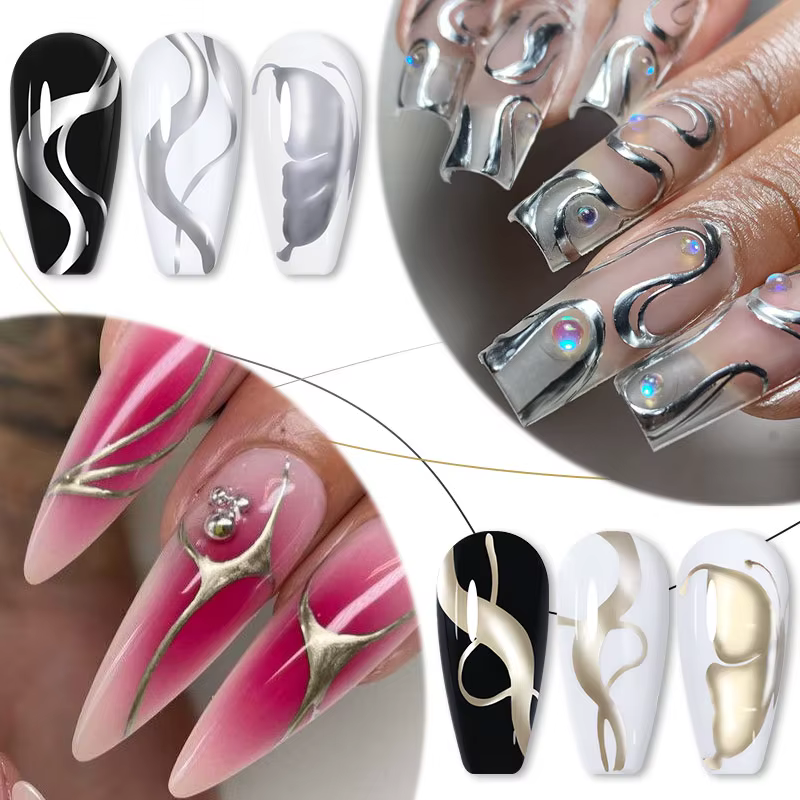 LILYCUTE 5ML peinture métallique Liner Gel vernis à ongles Super brillant or argent miroir dessin Gel Semi Permanent