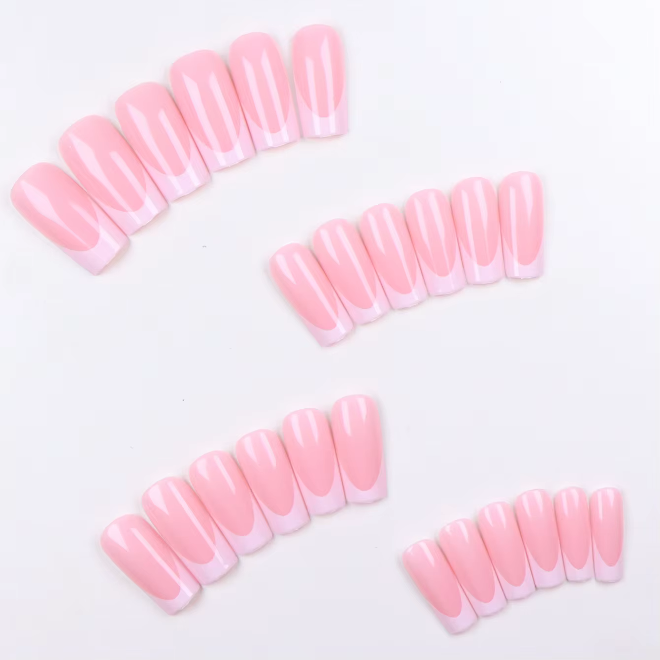 120 faux ongles carrés français en acrylique rose clair et blanc