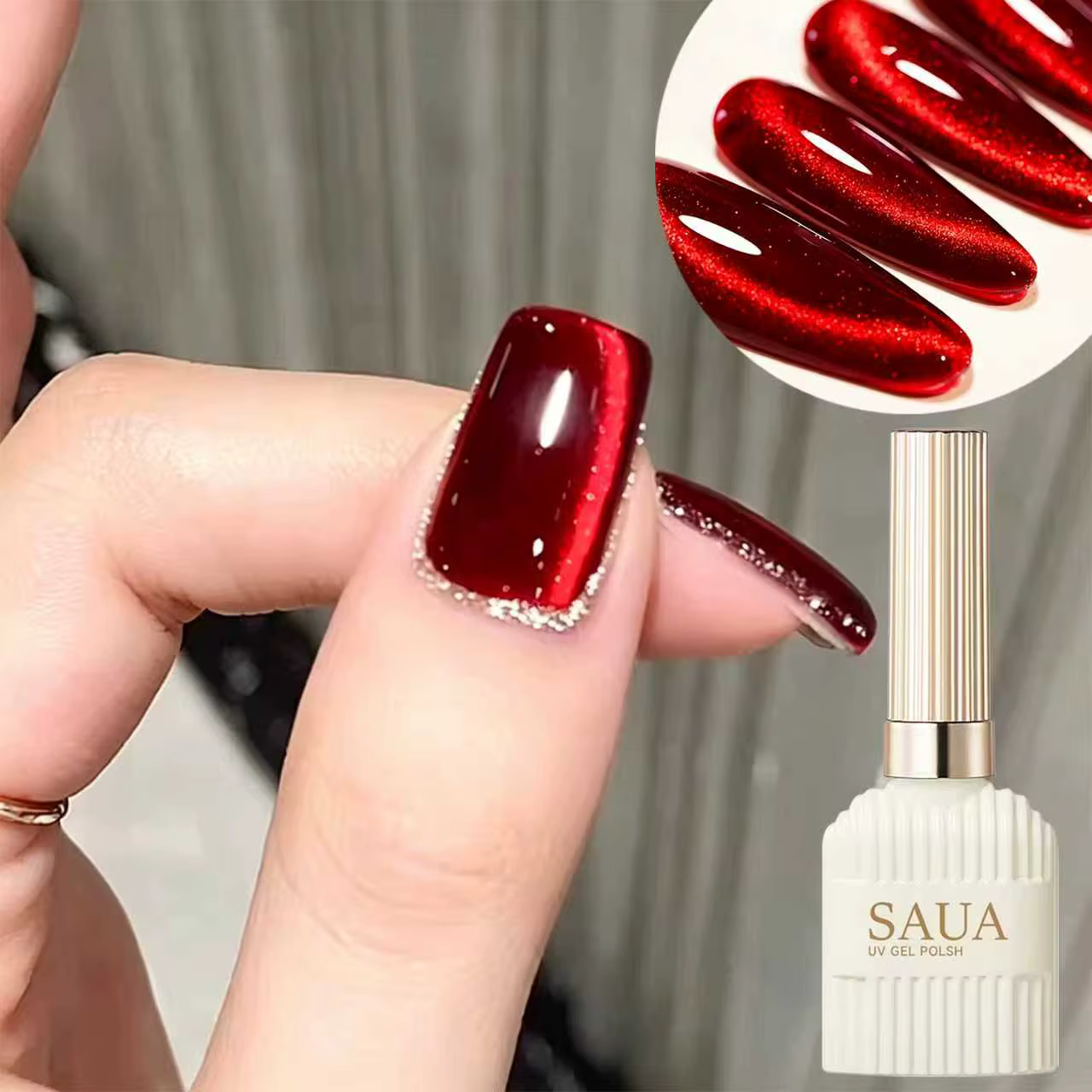 Gel magnétique pour ongles effet œil de chat rouge rubis super brillant 15 ml, gel magnétique pour ongles effet œil de chat en cristal, gel pour ongles durable et amovible, couleurs très vendues toute