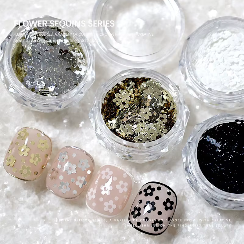 1 pot de paillettes en feuille d'or et d'argent pour ongles