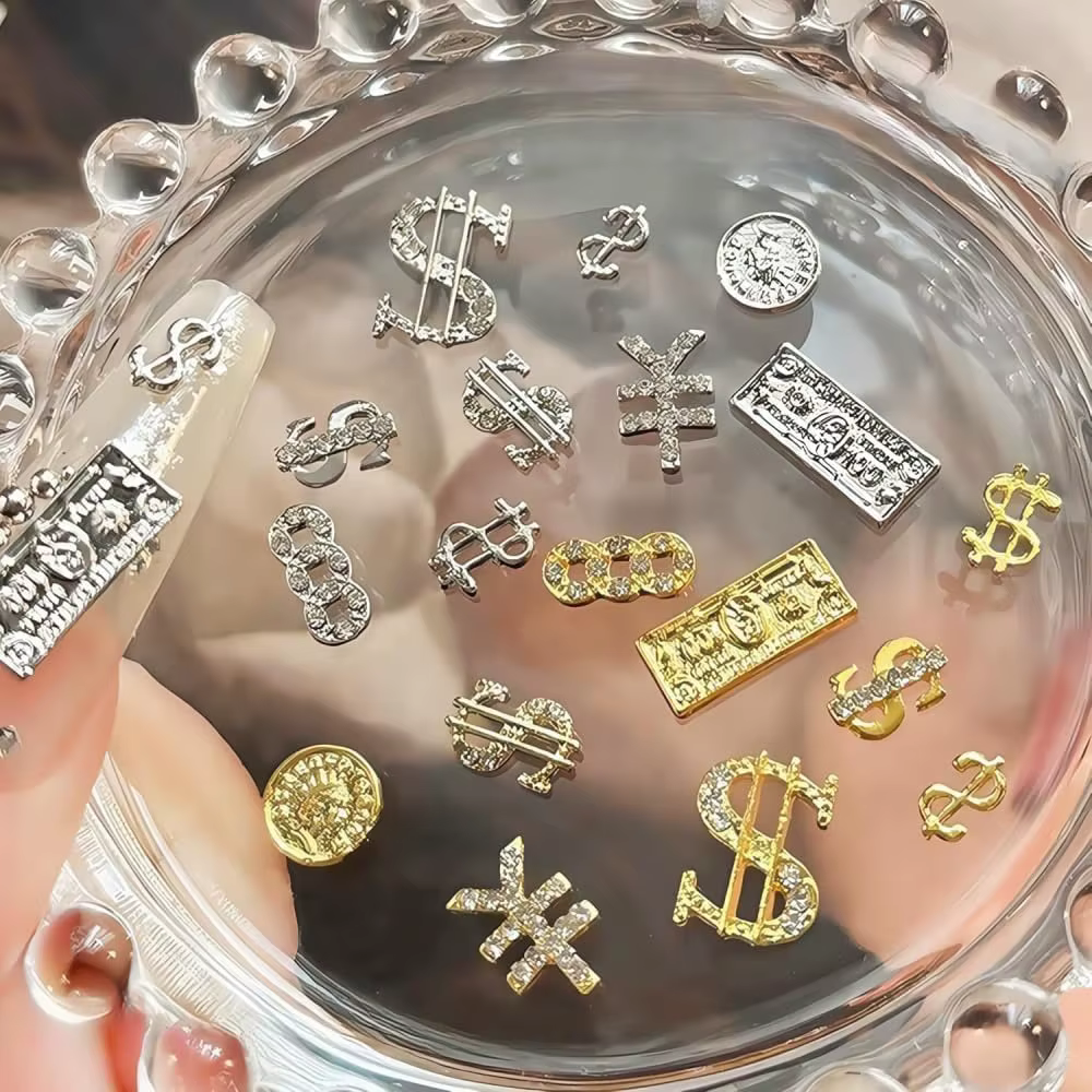40 pièces/paquet signe de Dollar ongles gemmes argent or