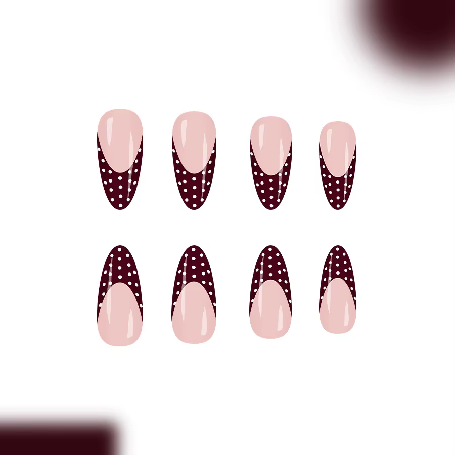 Doux français pointe presse sur ongles moyen amande forme brillant rouge blanc à pois faux