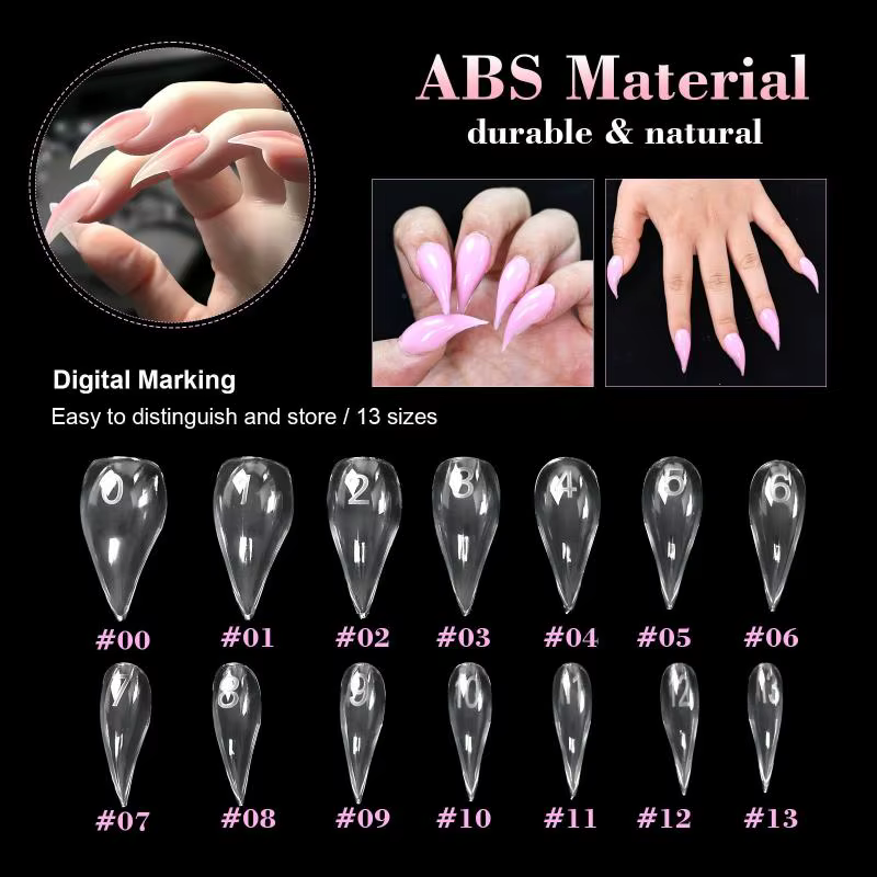 140 pièces/boîte ongles Stiletto courts et incurvés double forme pour Extension d'ongles griffe de chat 3D acrylique couverture complète moules conseils sculpturales conception