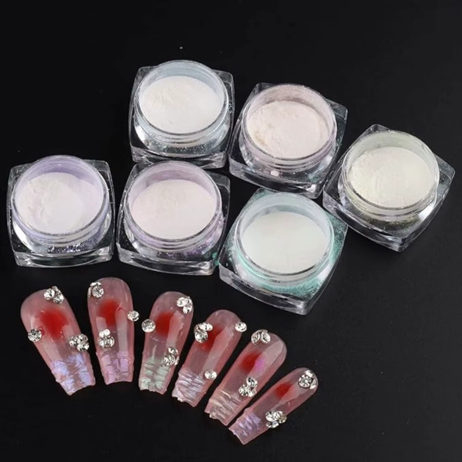 6 couleurs clair de lune perle miroir ongles poudre blanc fines paillettes effet métallique Pigment Gel vernis Chrome