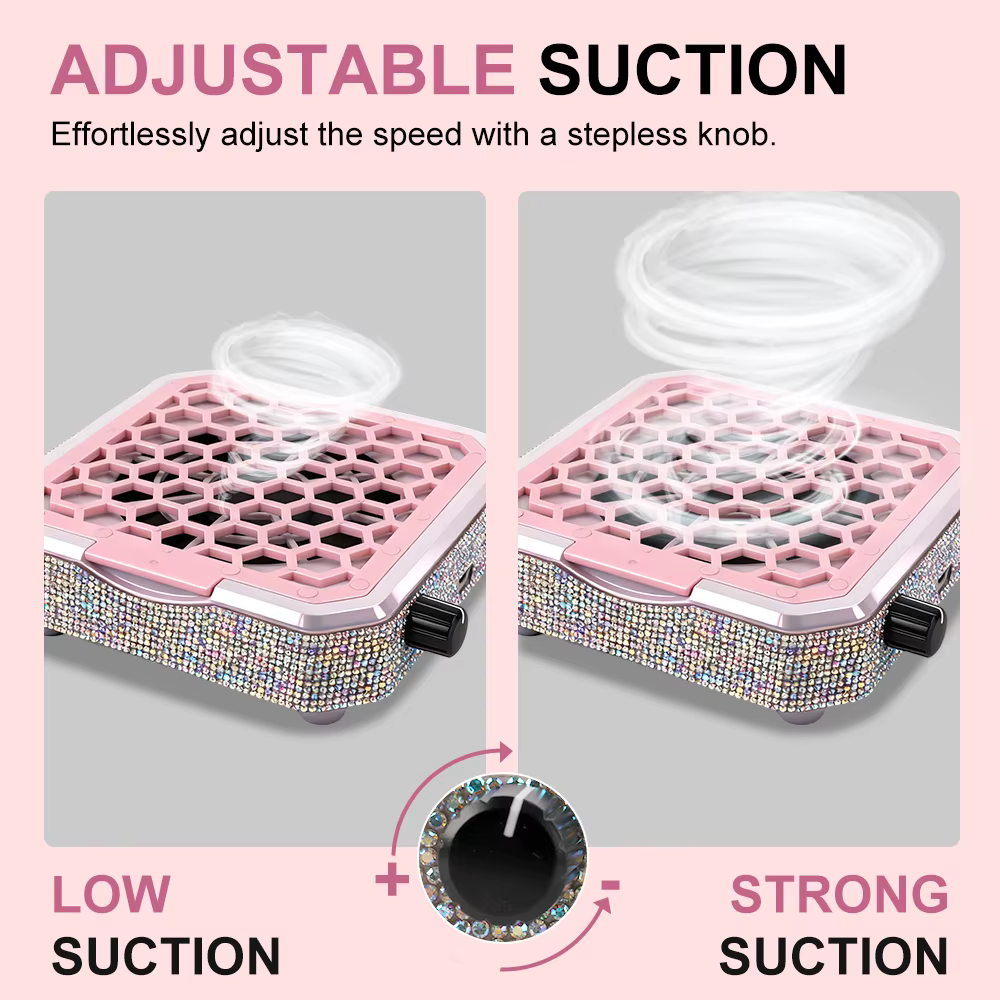 Collecteur de poussière d'ongles avec strass et tampon filtrant