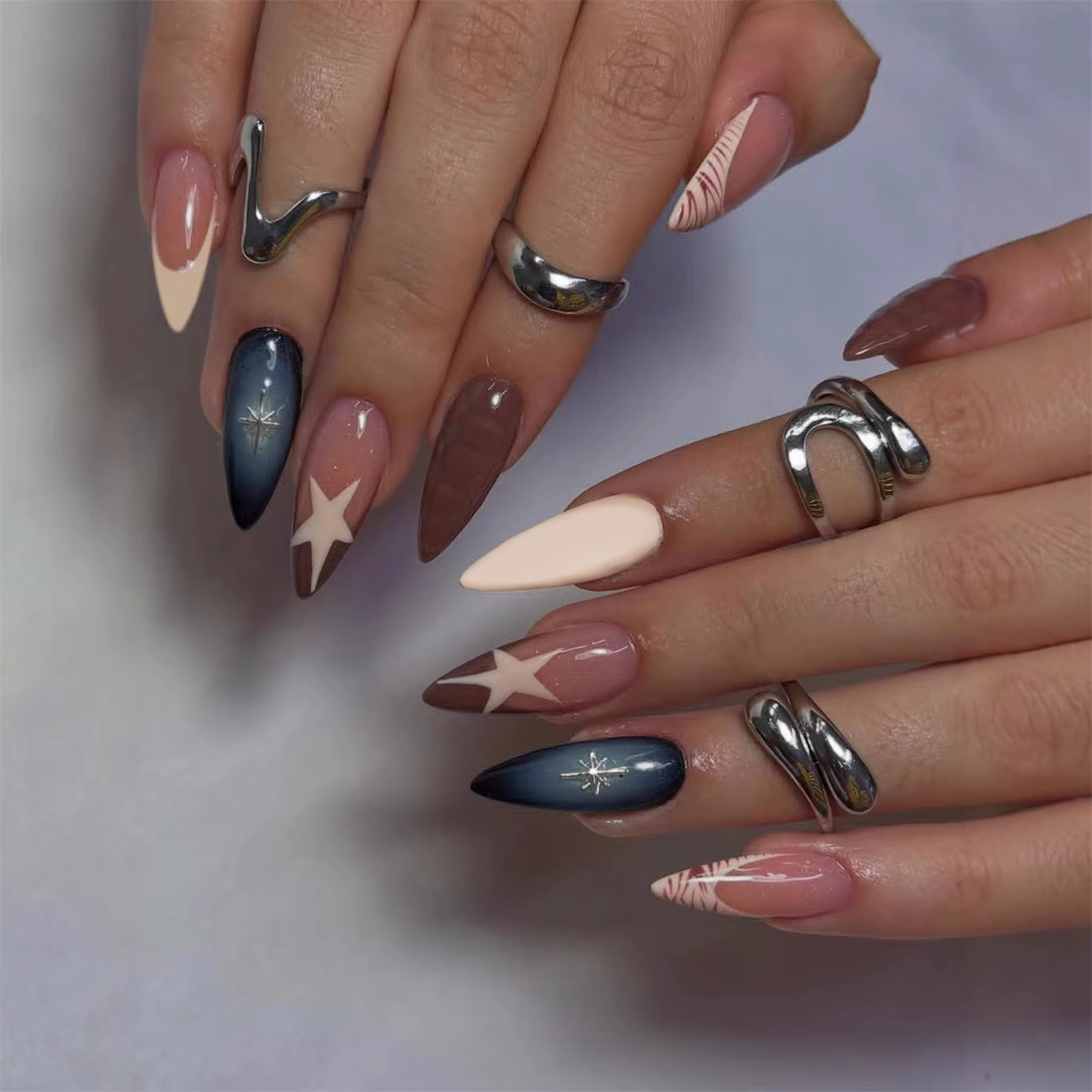 Automne marron français presse sur ongles